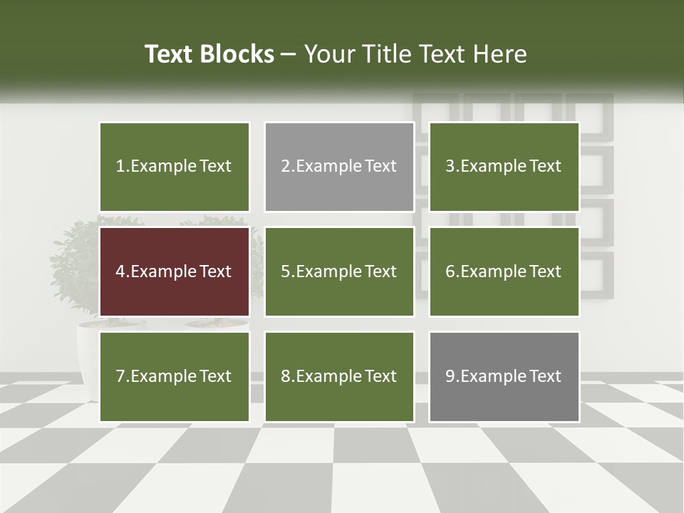 A Black And White Checkered Floor With Two Potted Plants PowerPoint Template