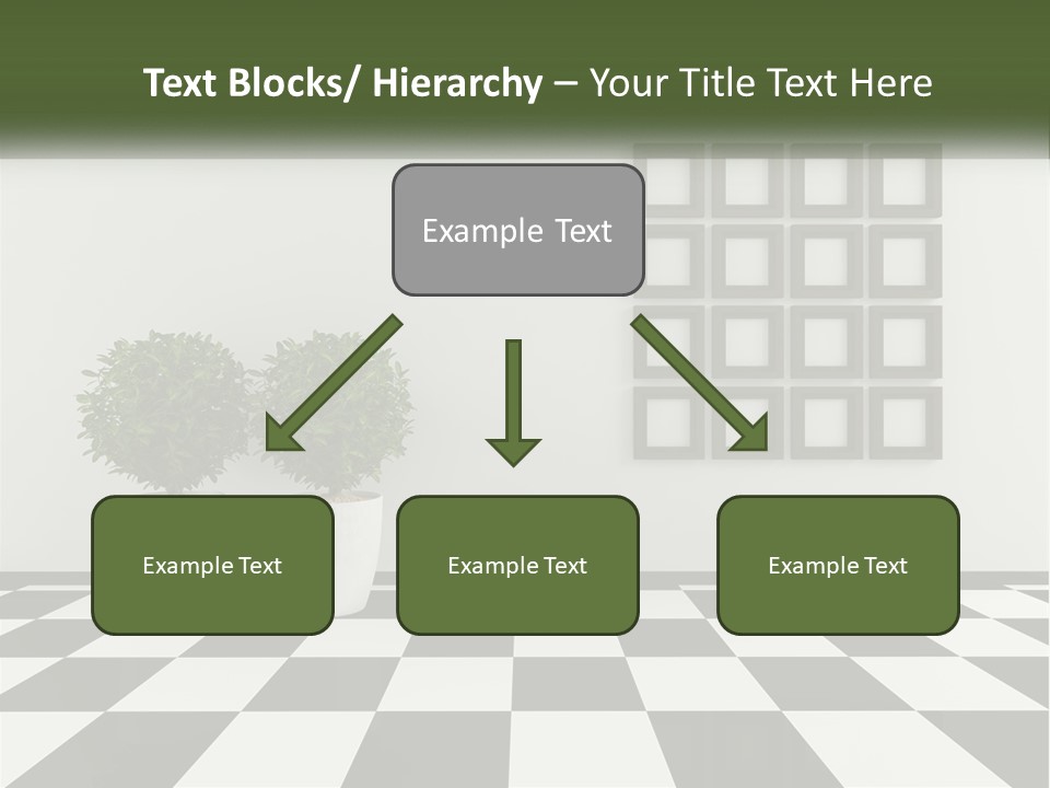 A Black And White Checkered Floor With Two Potted Plants PowerPoint Template