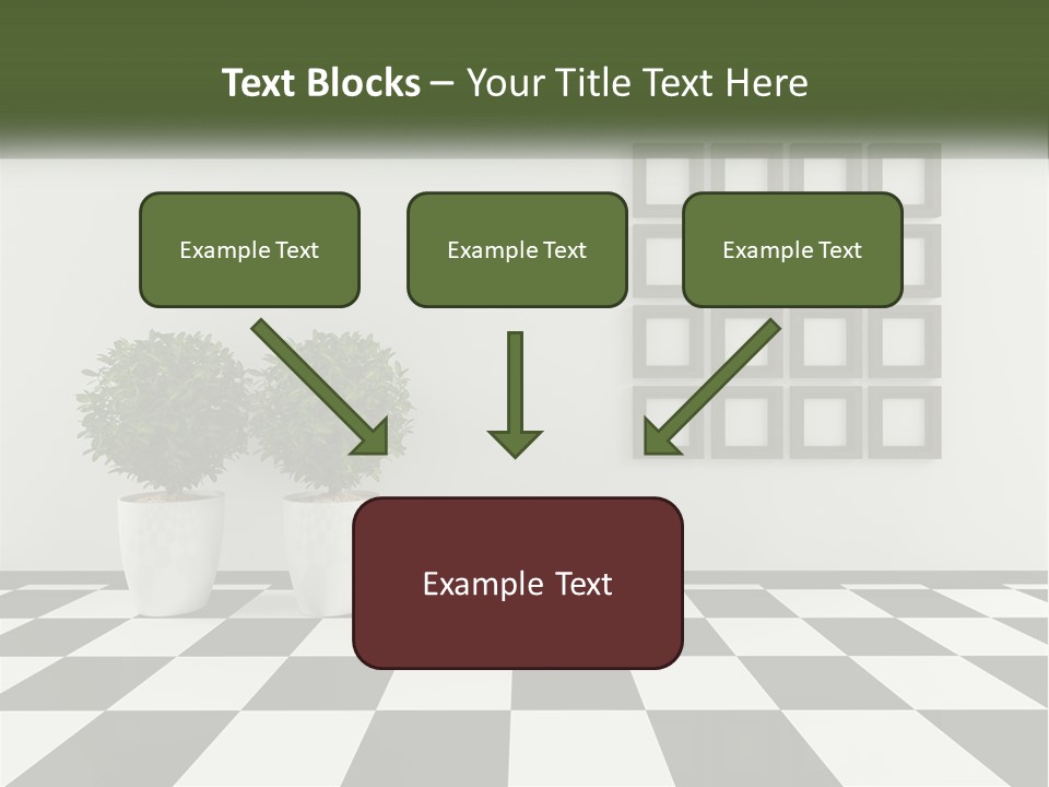 A Black And White Checkered Floor With Two Potted Plants PowerPoint Template