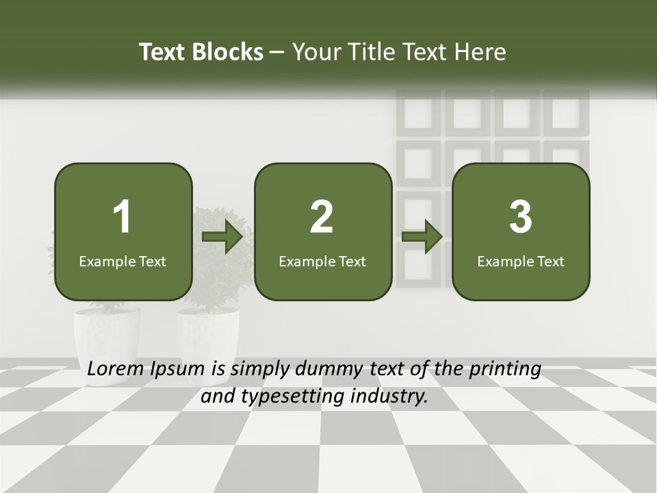 A Black And White Checkered Floor With Two Potted Plants PowerPoint Template