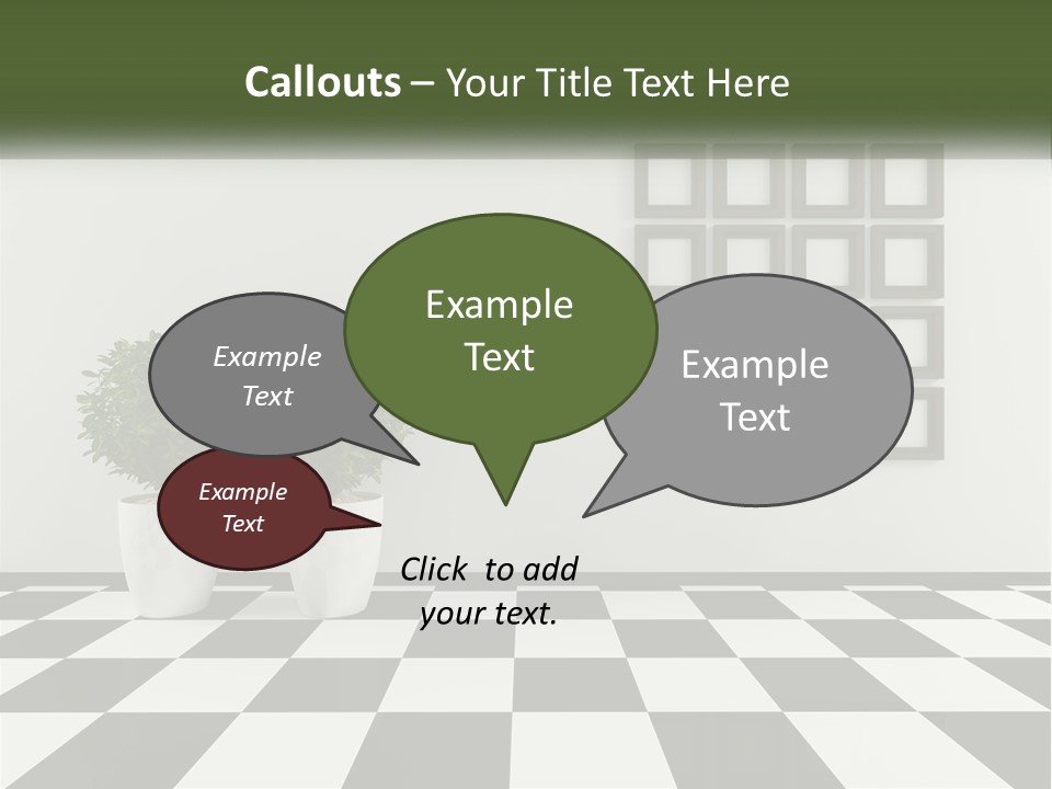 A Black And White Checkered Floor With Two Potted Plants PowerPoint Template