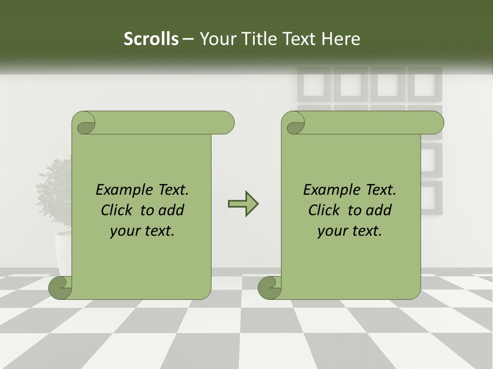 A Black And White Checkered Floor With Two Potted Plants PowerPoint Template