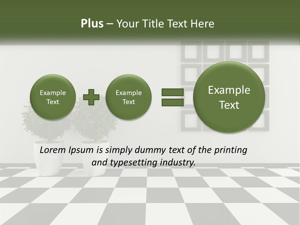 A Black And White Checkered Floor With Two Potted Plants PowerPoint Template
