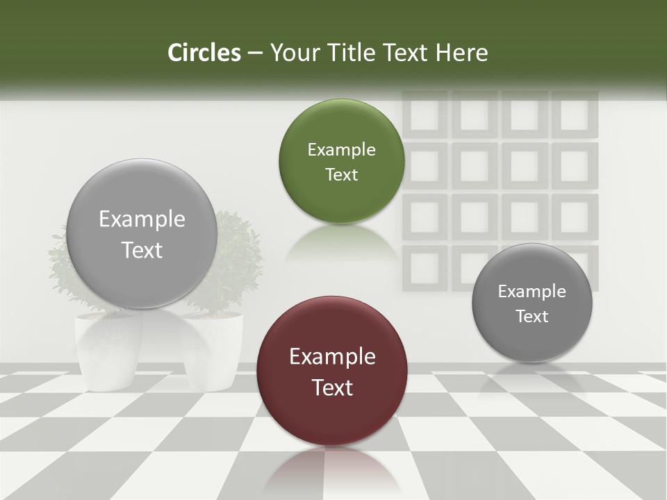 A Black And White Checkered Floor With Two Potted Plants PowerPoint Template