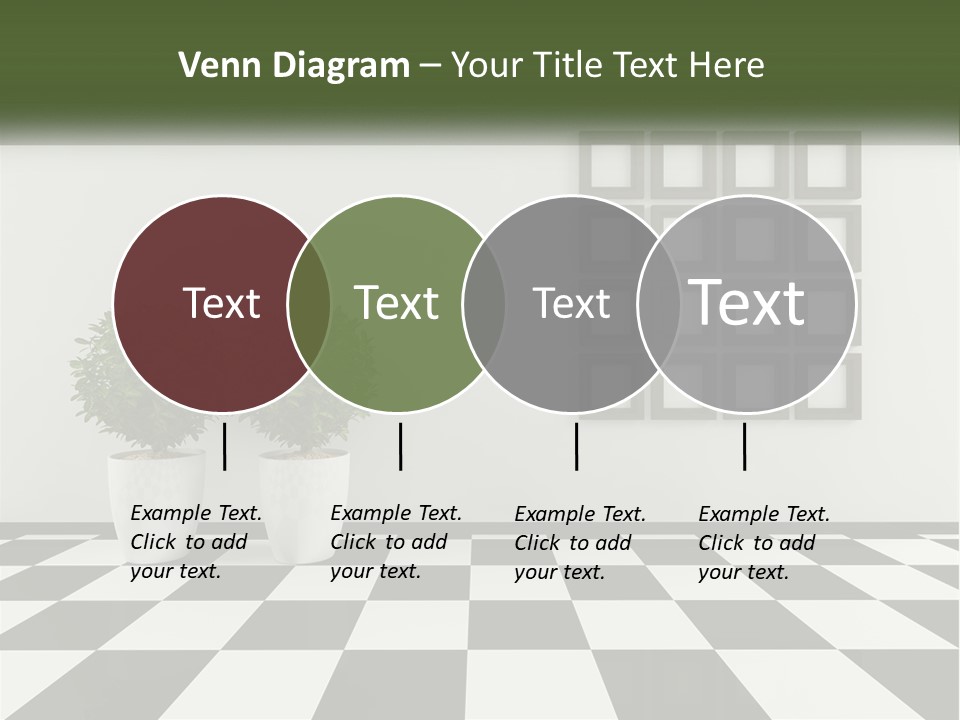 A Black And White Checkered Floor With Two Potted Plants PowerPoint Template