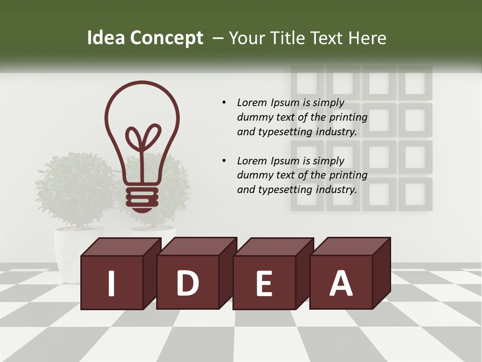 A Black And White Checkered Floor With Two Potted Plants PowerPoint Template