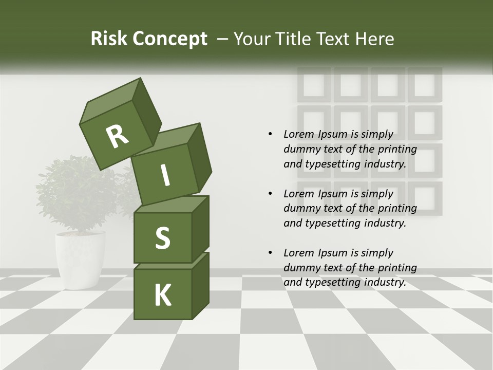 A Black And White Checkered Floor With Two Potted Plants PowerPoint Template