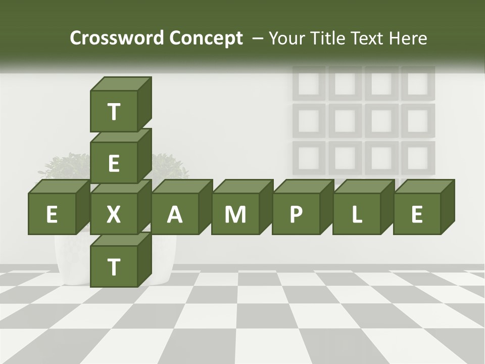 A Black And White Checkered Floor With Two Potted Plants PowerPoint Template