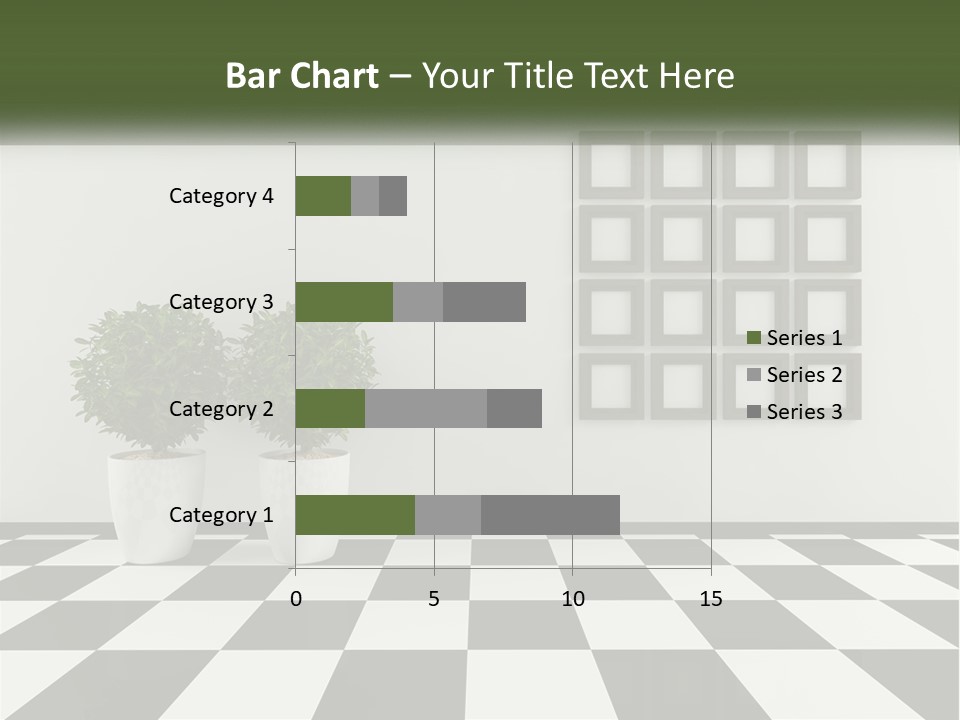 A Black And White Checkered Floor With Two Potted Plants PowerPoint Template
