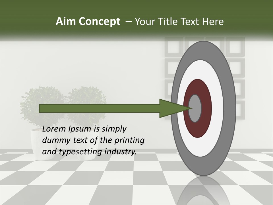 A Black And White Checkered Floor With Two Potted Plants PowerPoint Template