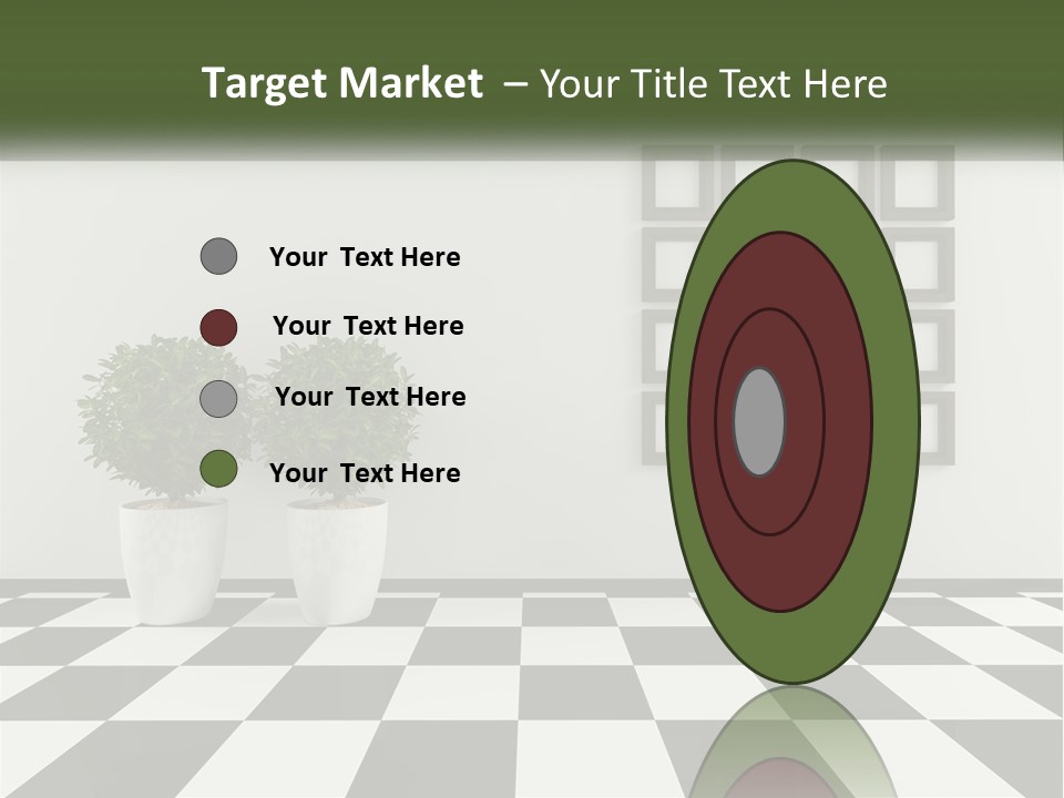 A Black And White Checkered Floor With Two Potted Plants PowerPoint Template