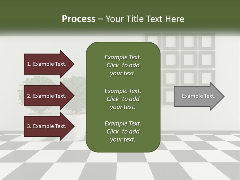 A Black And White Checkered Floor With Two Potted Plants PowerPoint Template