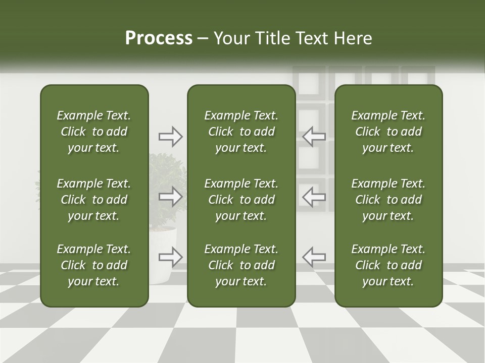 A Black And White Checkered Floor With Two Potted Plants PowerPoint Template