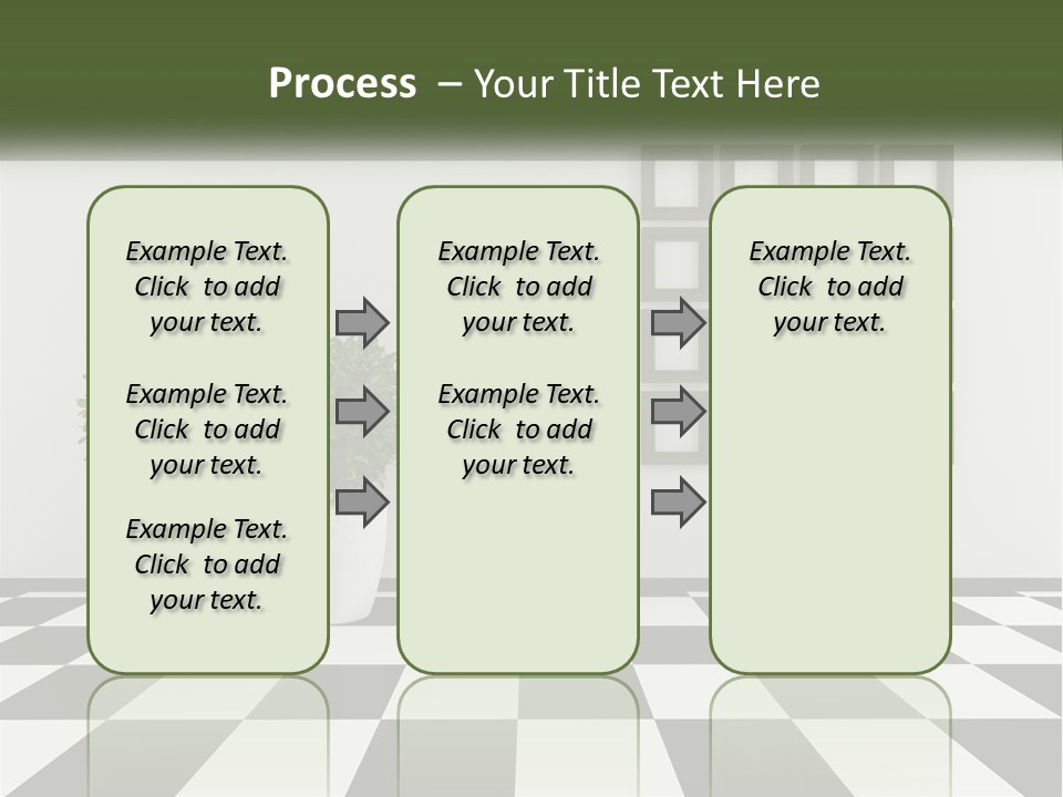 A Black And White Checkered Floor With Two Potted Plants PowerPoint Template