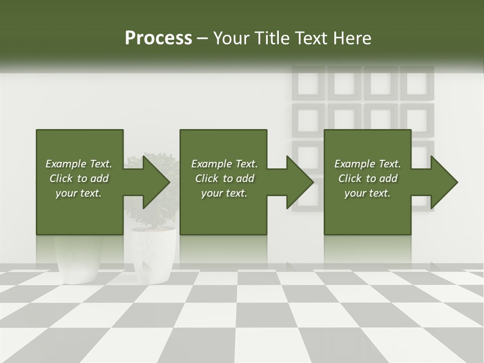 A Black And White Checkered Floor With Two Potted Plants PowerPoint Template