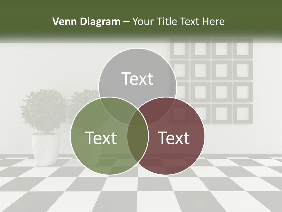 A Black And White Checkered Floor With Two Potted Plants PowerPoint Template