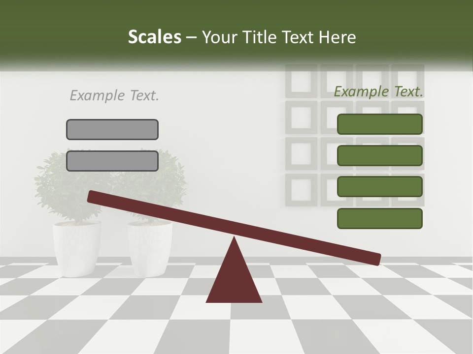 A Black And White Checkered Floor With Two Potted Plants PowerPoint Template