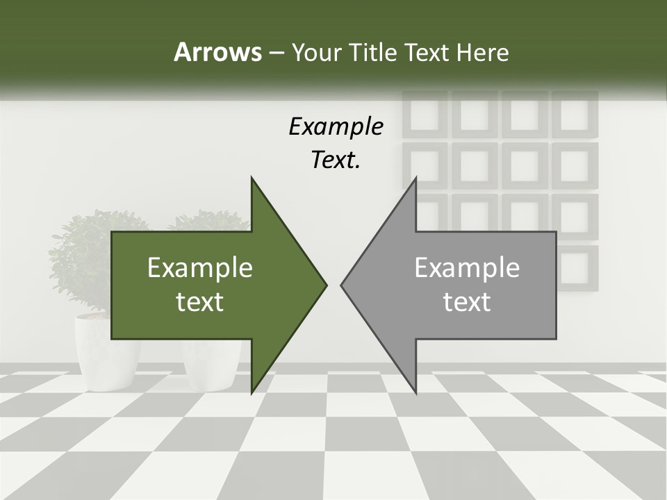 A Black And White Checkered Floor With Two Potted Plants PowerPoint Template