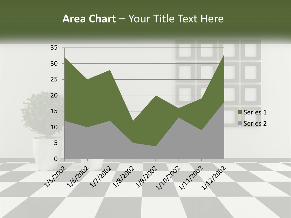 A Black And White Checkered Floor With Two Potted Plants PowerPoint Template