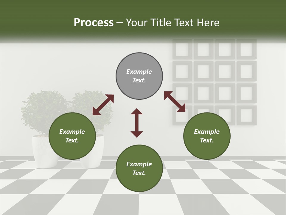A Black And White Checkered Floor With Two Potted Plants PowerPoint Template