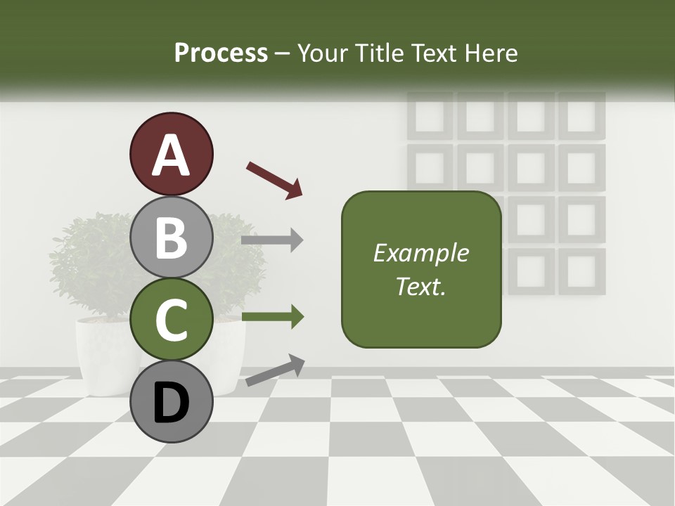 A Black And White Checkered Floor With Two Potted Plants PowerPoint Template