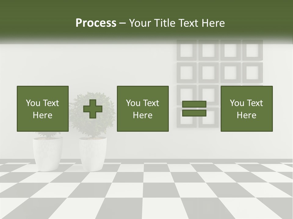 A Black And White Checkered Floor With Two Potted Plants PowerPoint Template