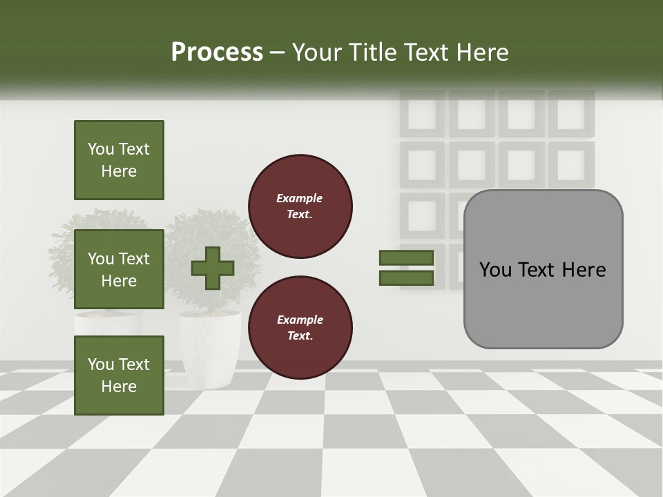 A Black And White Checkered Floor With Two Potted Plants PowerPoint Template