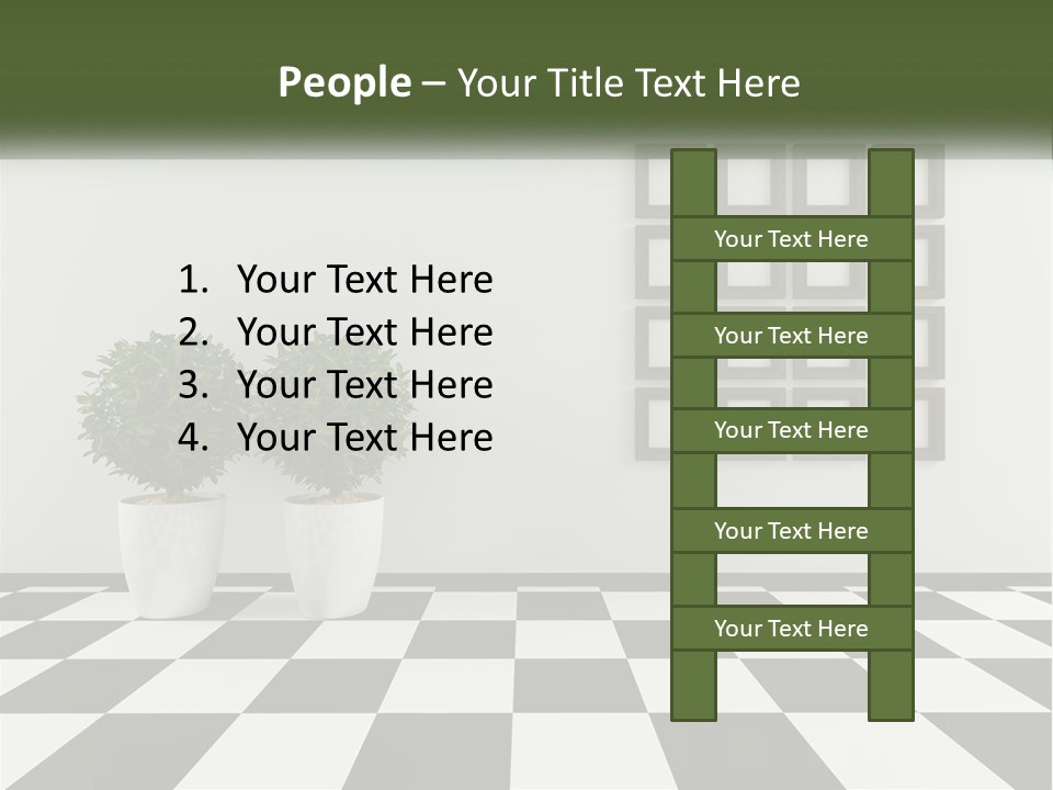 A Black And White Checkered Floor With Two Potted Plants PowerPoint Template