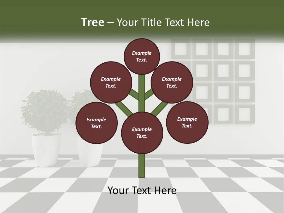 A Black And White Checkered Floor With Two Potted Plants PowerPoint Template