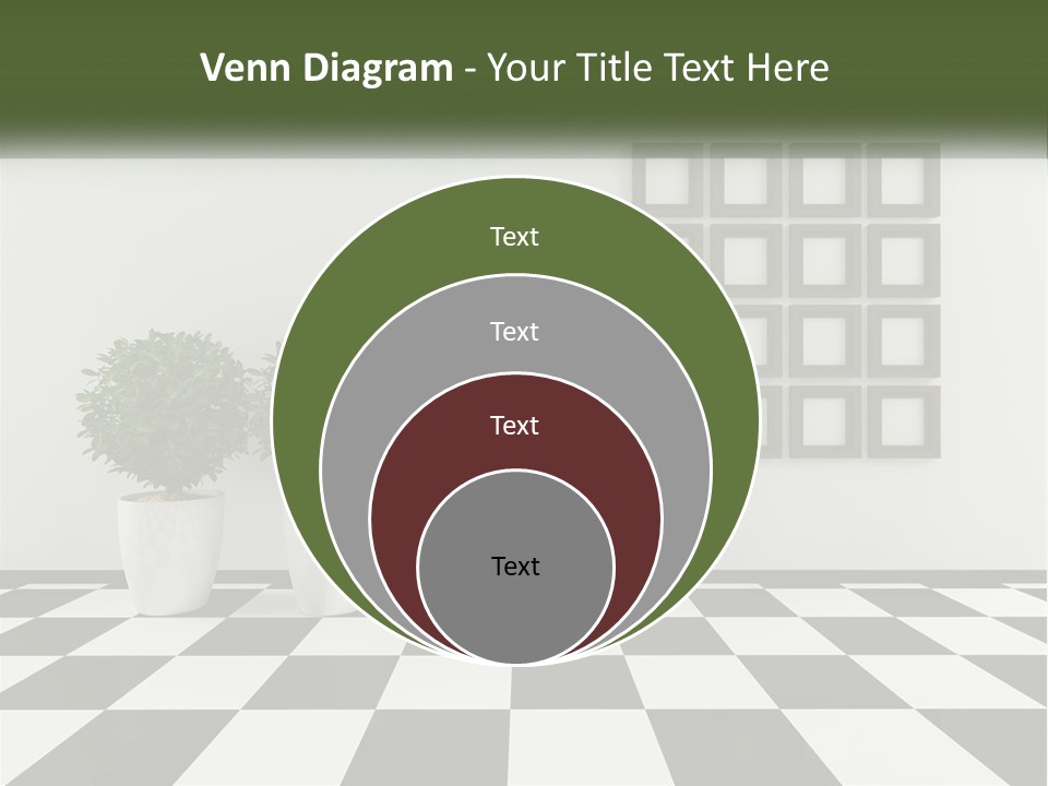 A Black And White Checkered Floor With Two Potted Plants PowerPoint Template