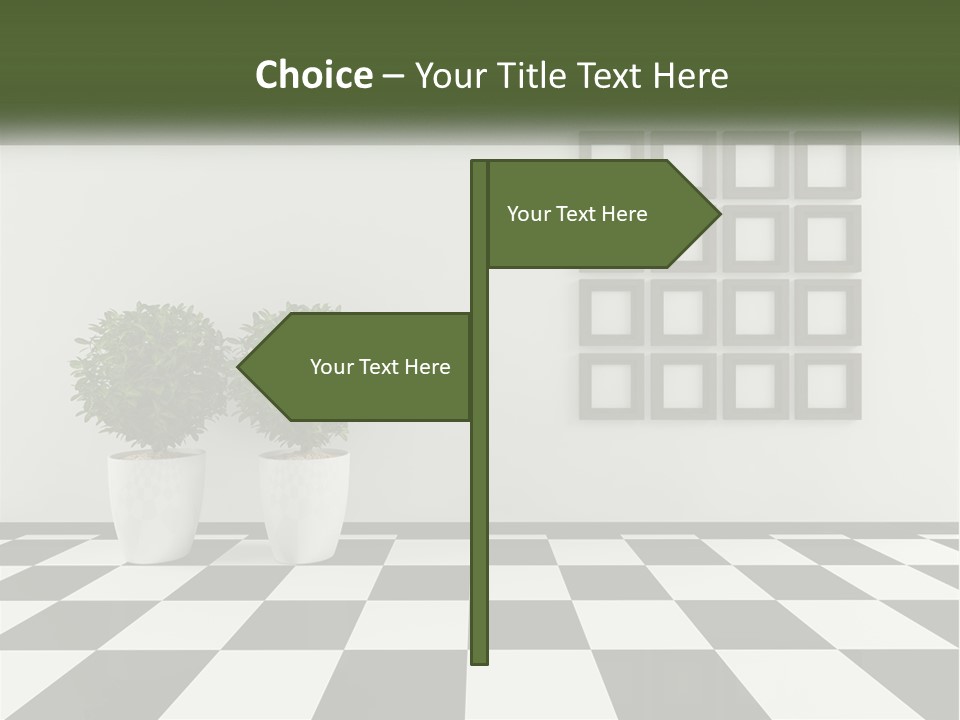 A Black And White Checkered Floor With Two Potted Plants PowerPoint Template