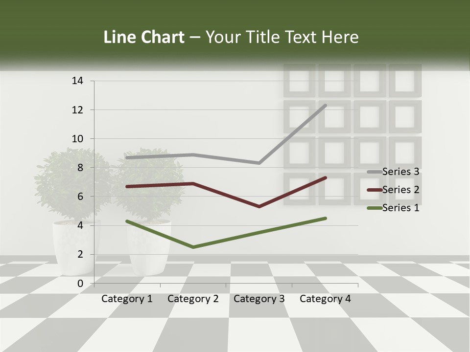 A Black And White Checkered Floor With Two Potted Plants PowerPoint Template