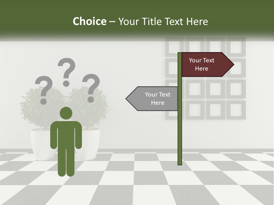 A Black And White Checkered Floor With Two Potted Plants PowerPoint Template