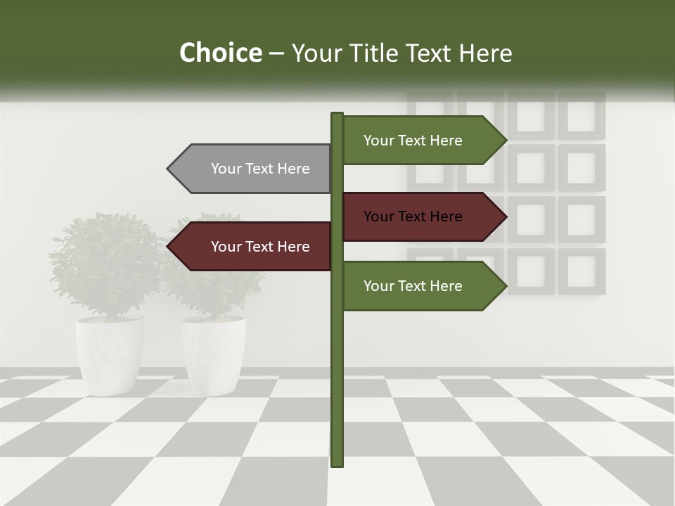 A Black And White Checkered Floor With Two Potted Plants PowerPoint Template