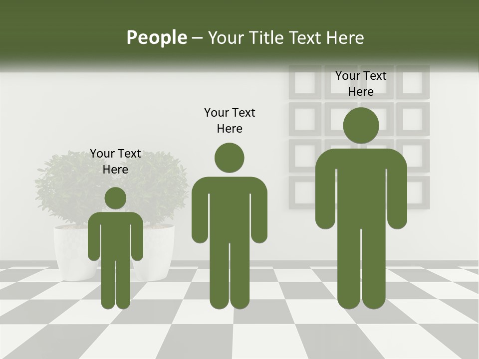 A Black And White Checkered Floor With Two Potted Plants PowerPoint Template