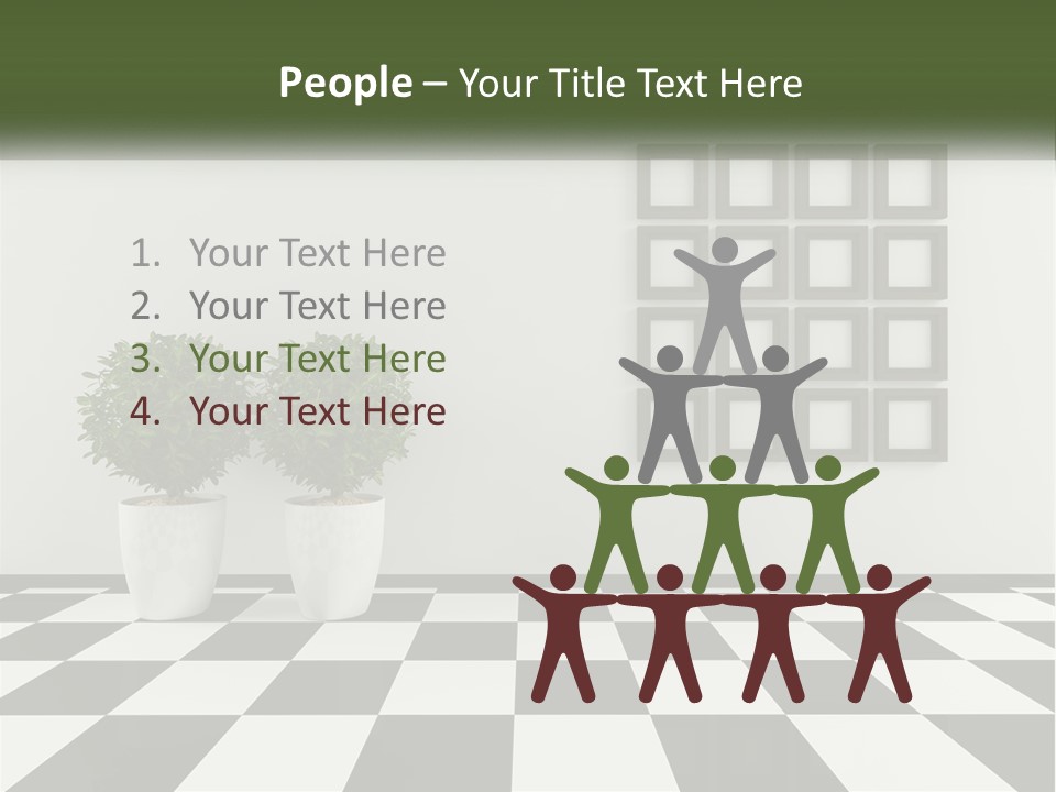 A Black And White Checkered Floor With Two Potted Plants PowerPoint Template