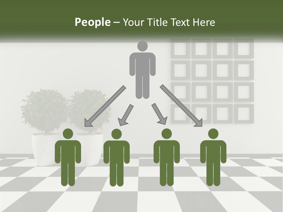 A Black And White Checkered Floor With Two Potted Plants PowerPoint Template