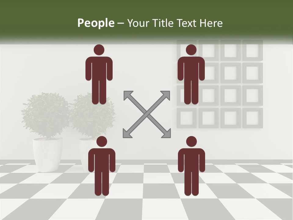 A Black And White Checkered Floor With Two Potted Plants PowerPoint Template