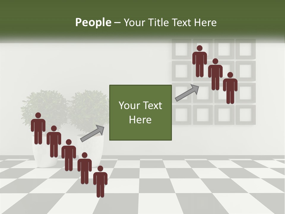 A Black And White Checkered Floor With Two Potted Plants PowerPoint Template