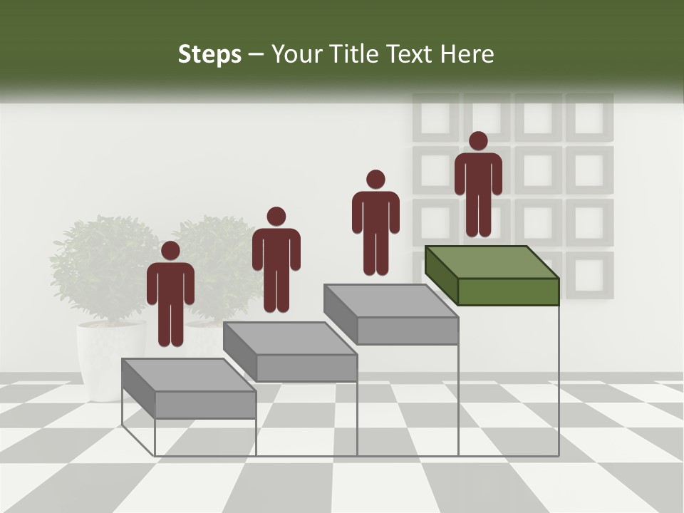 A Black And White Checkered Floor With Two Potted Plants PowerPoint Template