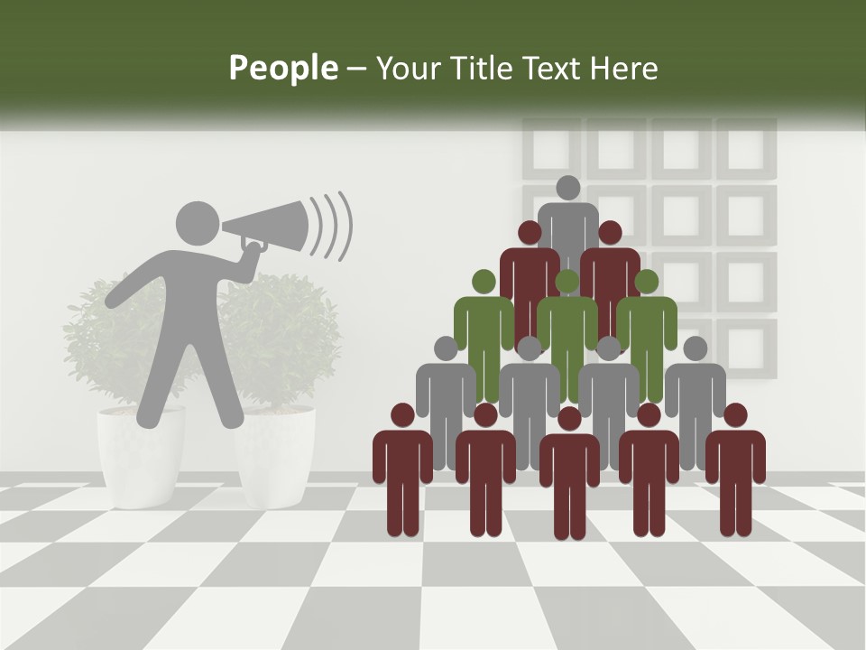 A Black And White Checkered Floor With Two Potted Plants PowerPoint Template