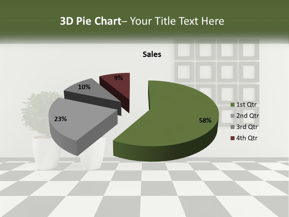 A Black And White Checkered Floor With Two Potted Plants PowerPoint Template