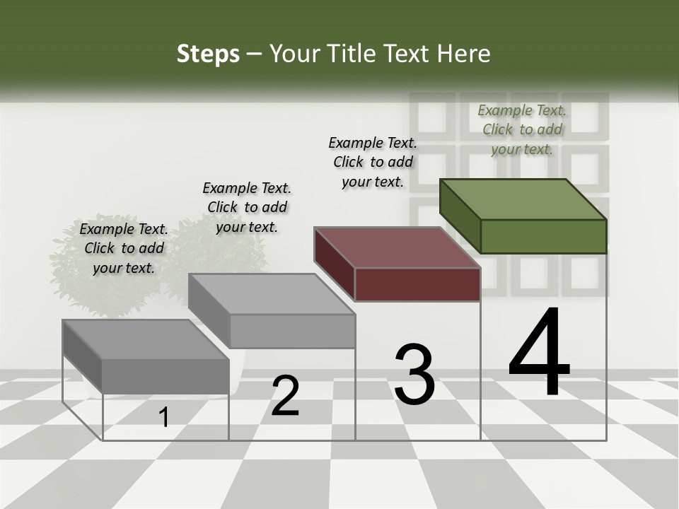 A Black And White Checkered Floor With Two Potted Plants PowerPoint Template