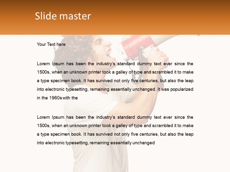 A Man Shouting Into A Red And White Megaphone PowerPoint Template