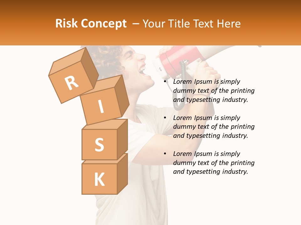 A Man Shouting Into A Red And White Megaphone PowerPoint Template