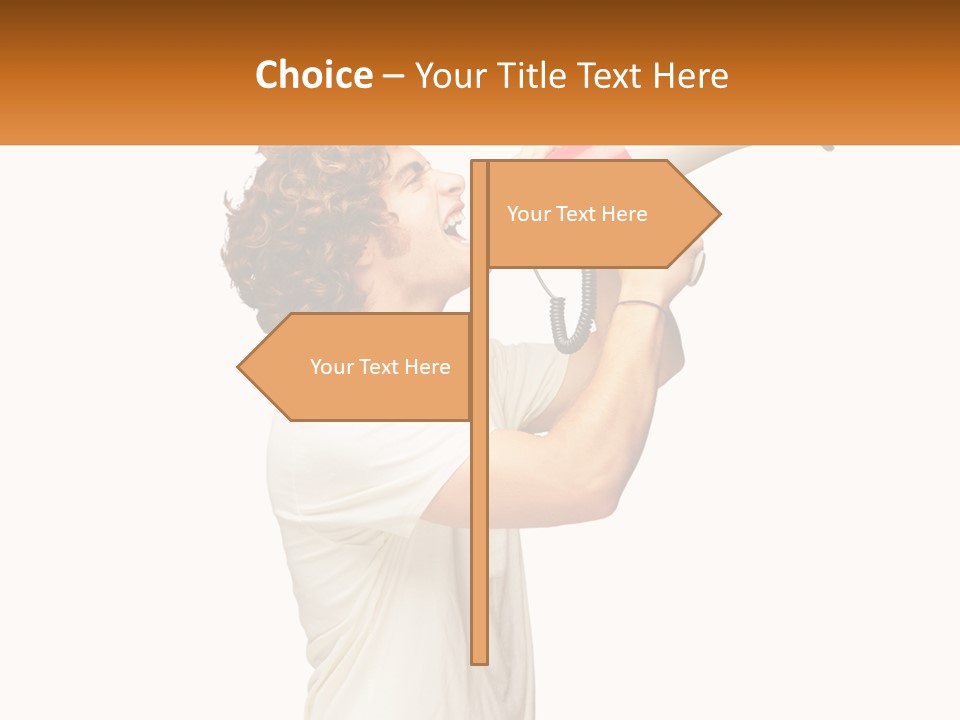 A Man Shouting Into A Red And White Megaphone PowerPoint Template