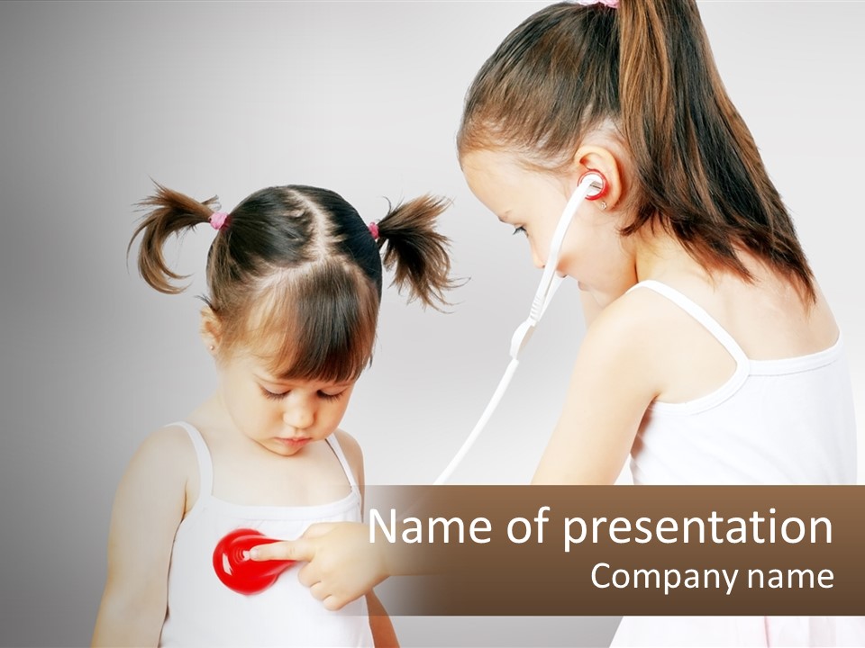 Two Little Girls Are Playing With Ear Buds PowerPoint Template