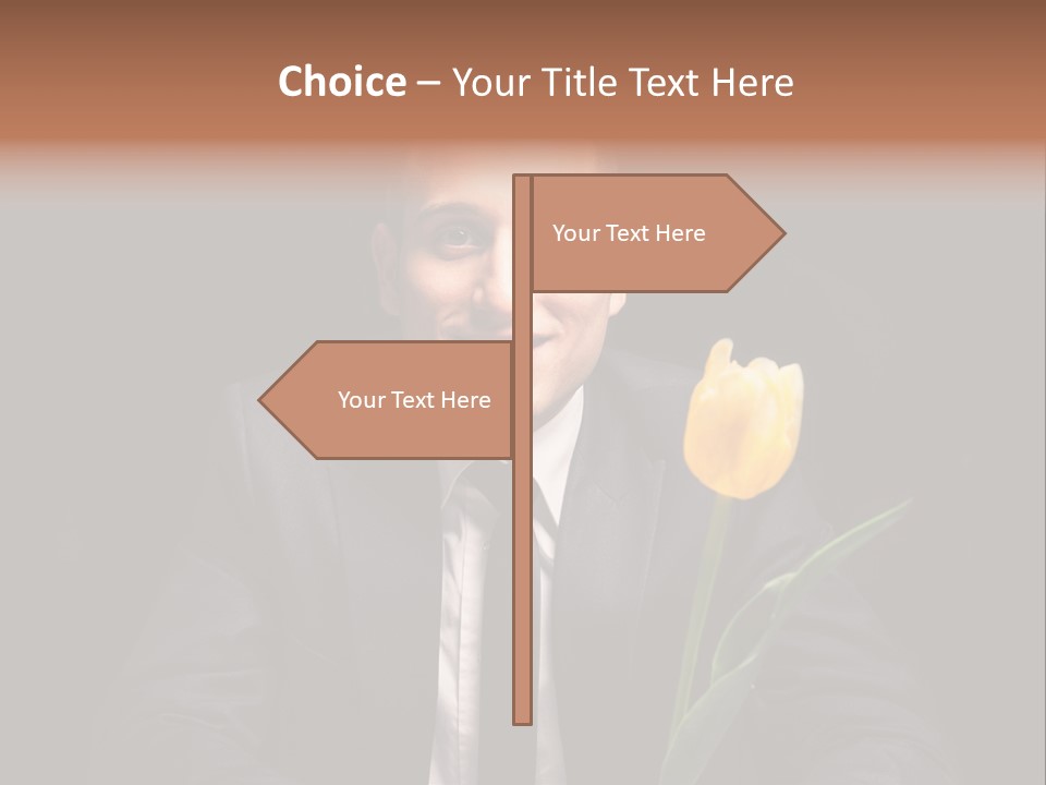A Man In A Suit And Tie Holding A Yellow Flower PowerPoint Template