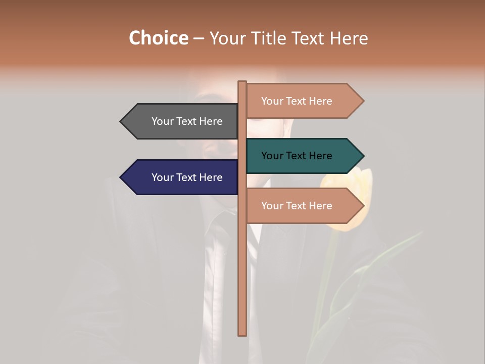 A Man In A Suit And Tie Holding A Yellow Flower PowerPoint Template