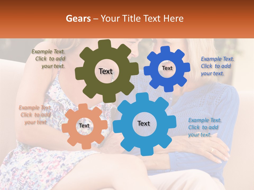 A Couple Of Women Sitting Next To Each Other On A Couch PowerPoint Template